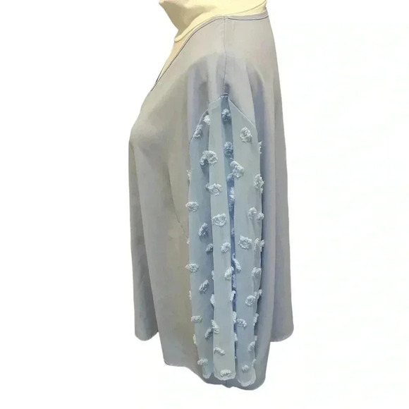 SHEIN LUNE Plus Contrast Swiss Dot Blouse Dusty Blue - Picture 4 of 8